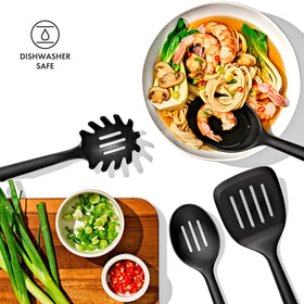 OXO Good Grips nylon tool set, dishwasher safe for easy cleanup.