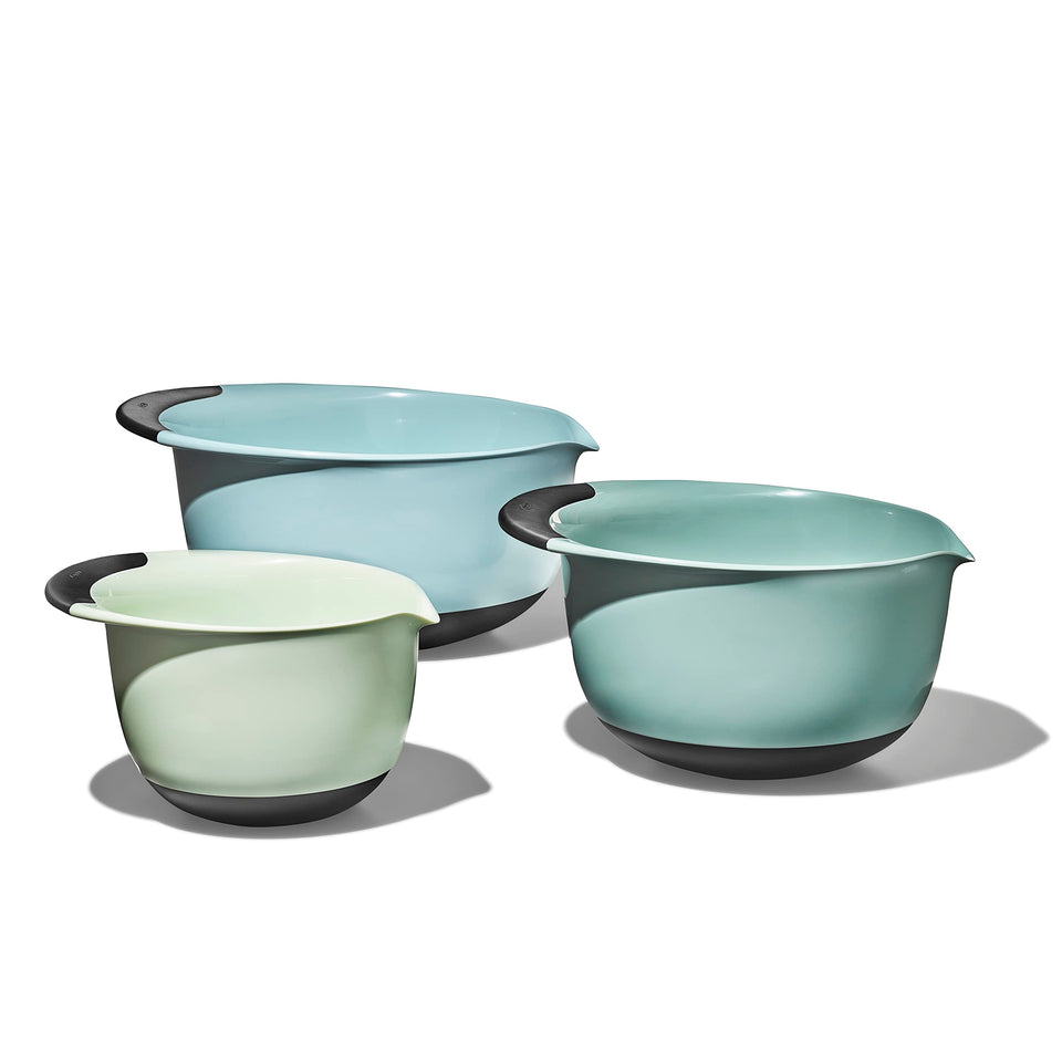 OXO Good Grips one-point-five-quart mixing bowl with comfortable handle for easy whisking.