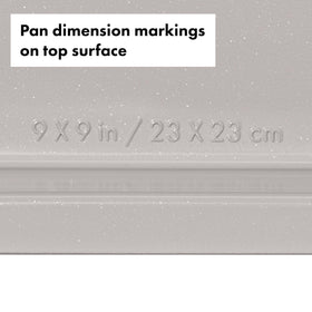 OXO Good Grips pan with top-surface dimension markings for quick recipe matching.