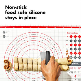 OXO Good Grips pastry mat provides dough diameter guides for pies.