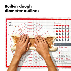 OXO Good Grips pastry mat lists ingredient substitutes for baking.