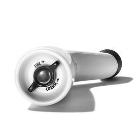 Clear refill door on the OXO pepper mill opens wide for easy filling.