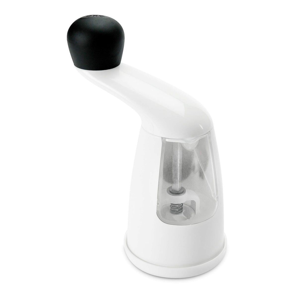 OXO Good Grips pepper mill with rotating handle for effortless grinding.