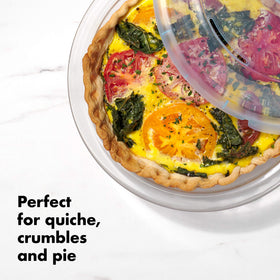 Close-up of the OXO Good Grips pie plate lid, translucent and BPA-free.