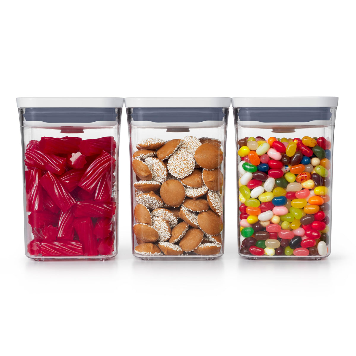 OXO Good Grips POP 3-piece set with 1.1 qt containers for organized pantry storage.