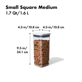 OXO POP container showing airtight seal button for freshness