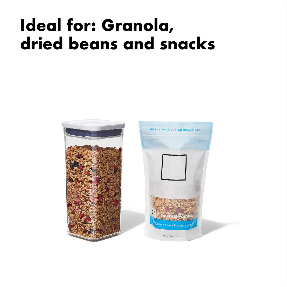 Fill line on OXO POP container guides cereal storage