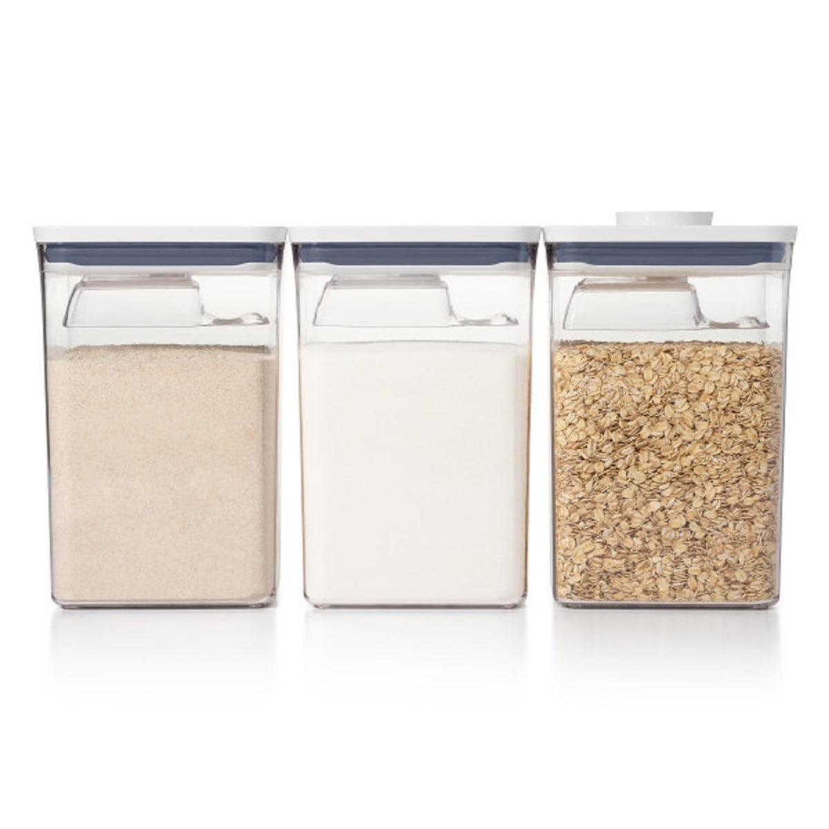OXO Good Grips POP container lid button seal demonstration for airtight freshness.