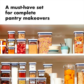 OXO Good Grips POP container lid button highlights airtight seal for freshness