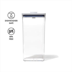 OXO Good Grips POP Container Rectangle Tall 3.7 Qt lid button doubles as a handle.