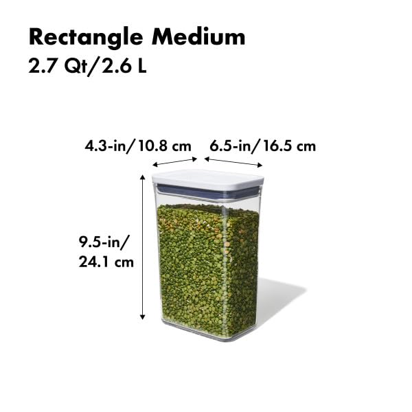 Fill line visible on OXO POP container for precise measuring of staples.