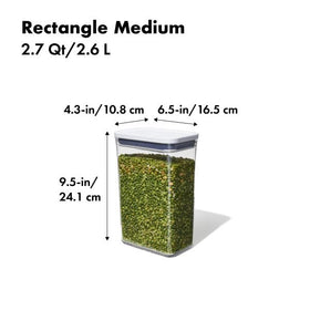 Fill line visible on OXO POP container for precise measuring of staples.