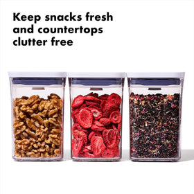 OXO Good Grips POP lid button seals airtight freshness with a simple press.