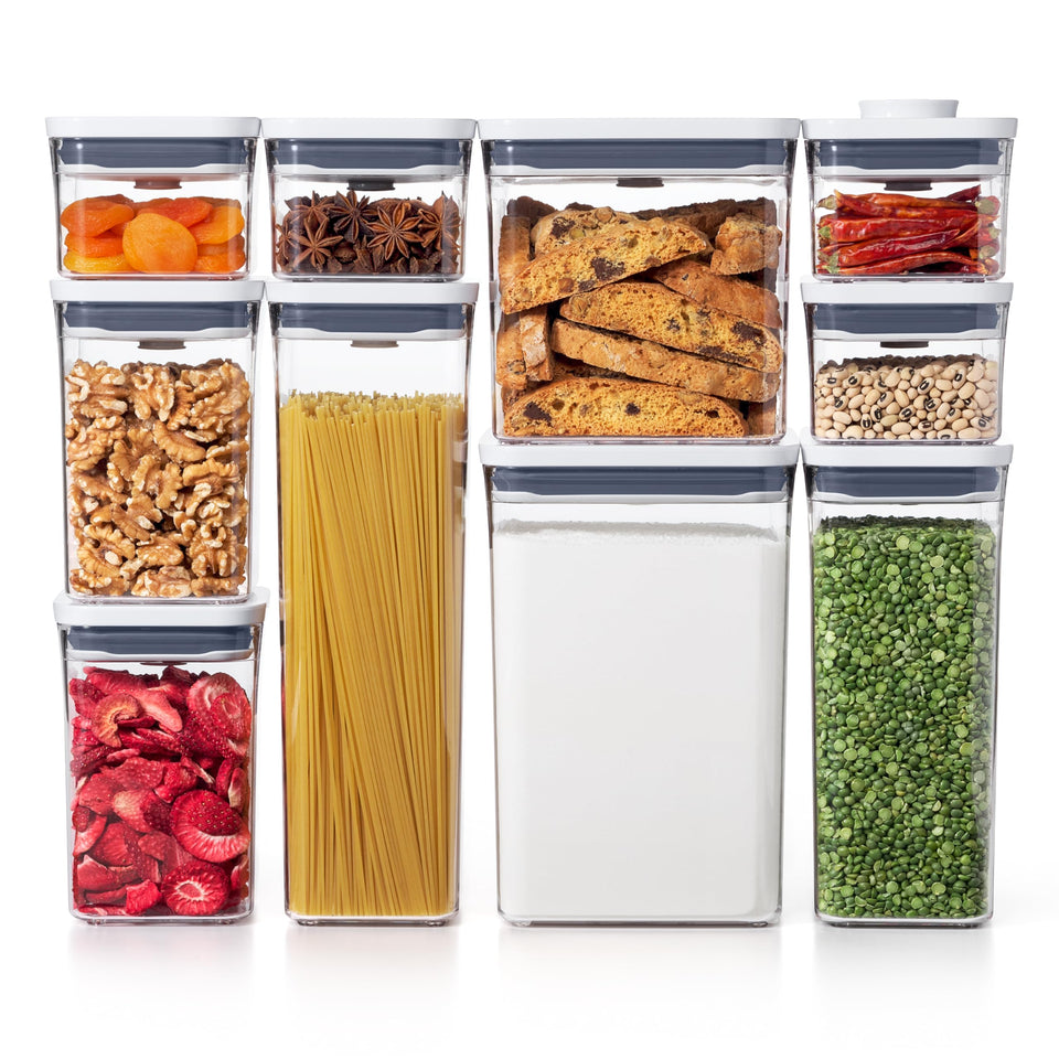 OXO Good Grips POP two-point-eight quart container with airtight seal for fresh dry foods.