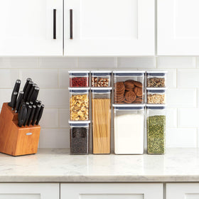 OXO Good Grips POP zero-point-four quart container for compact spice storage.