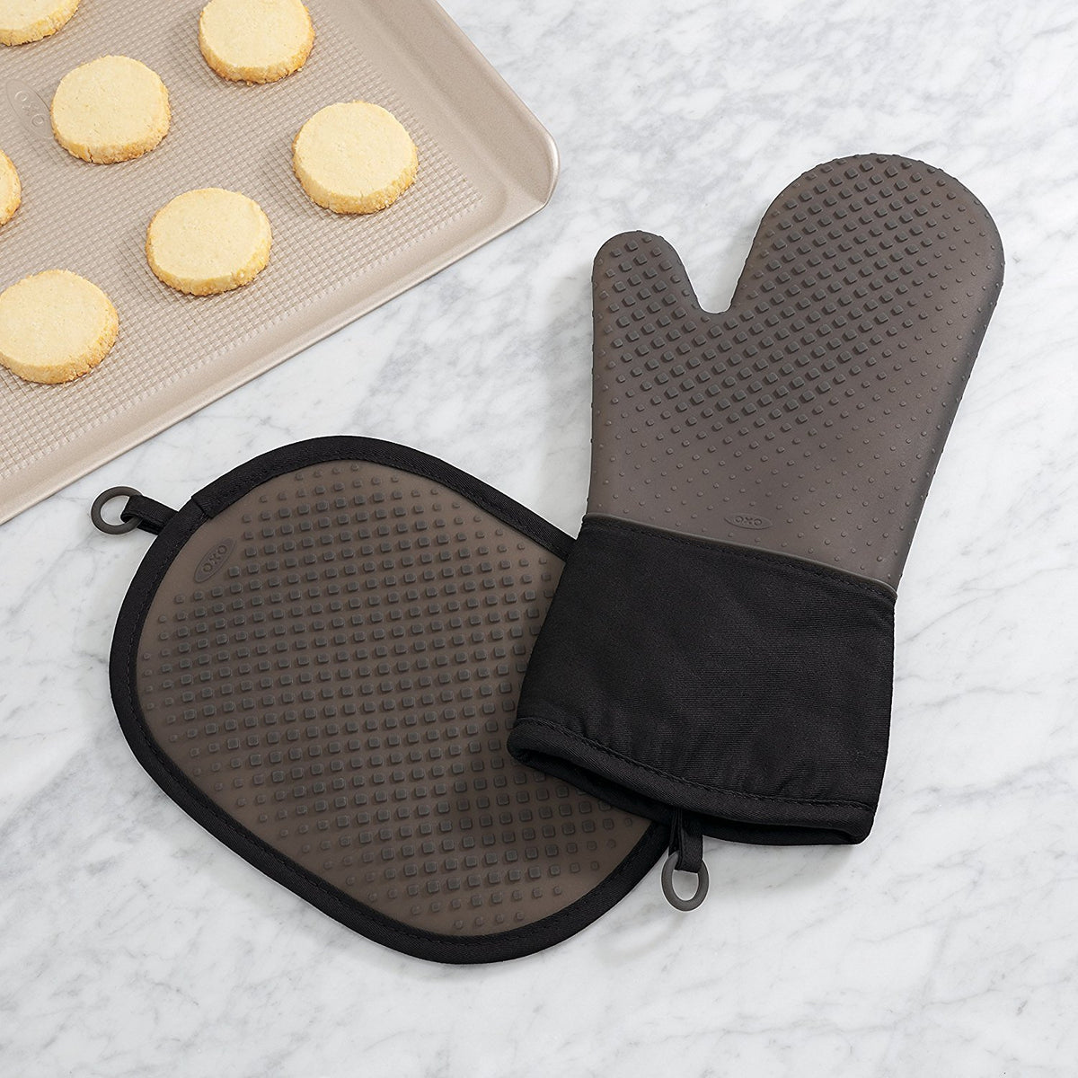 OXO Good Grips pot holder includes a hanging loop for easy storage