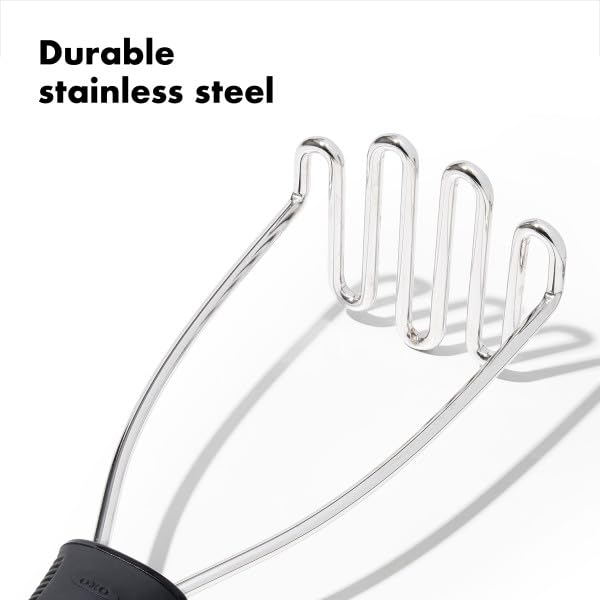 OXO Good Grips potato masher in use mashes potatoes evenly.