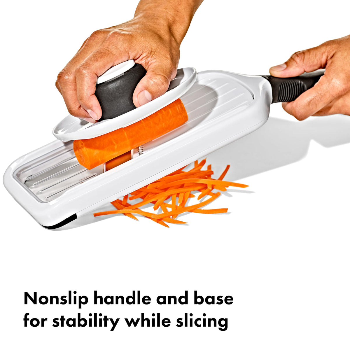 OXO Good Grips Precision Handheld Mandoline clear runway lets you monitor slices as they form