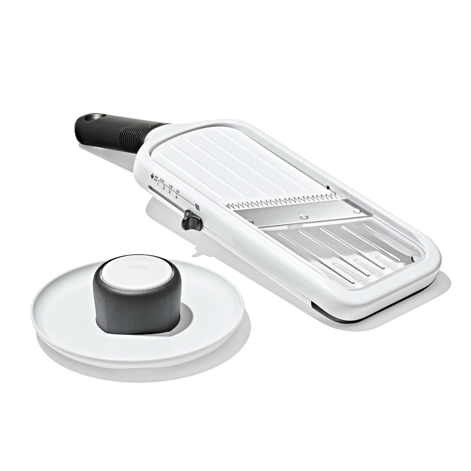 OXO Good Grips Precision Handheld Mandoline side view showing compact design for quick, even prep