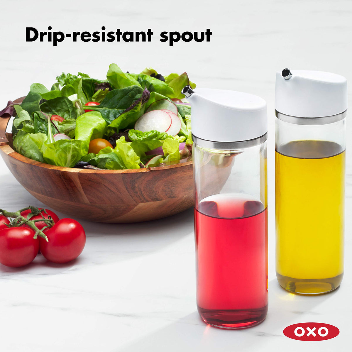 OXO Good Grips two-flow-speed mechanism demonstrated for drizzle and pour.