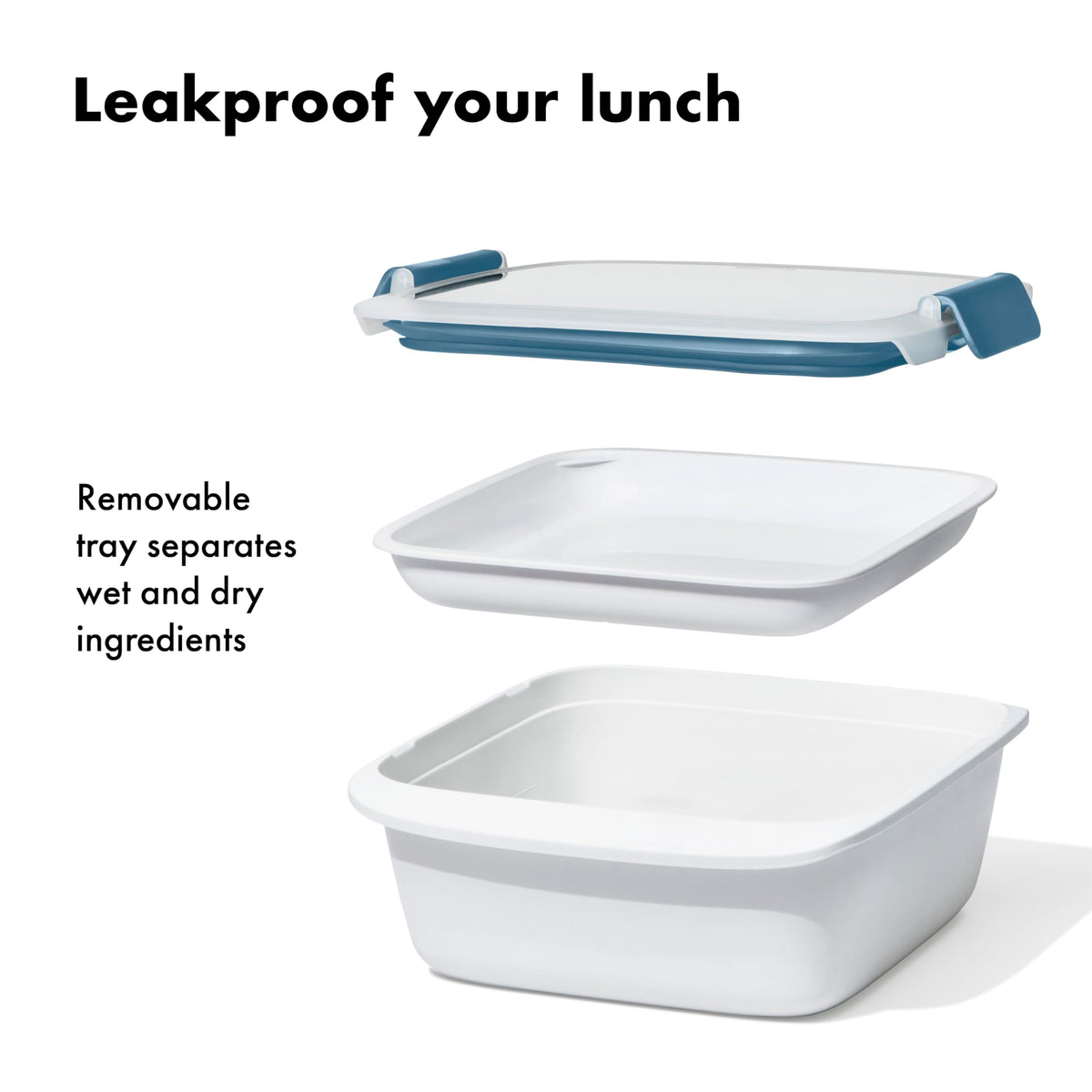 OXO Good Grips Prep & Go lid with seal keeps contents secure during transport.