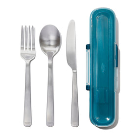 OXO Good Grips Prep & Go case open with utensils, compact for on-the-go meals.