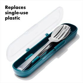 OXO Good Grips Prep & Go utensils in dishwasher, simple cleanup after meals.