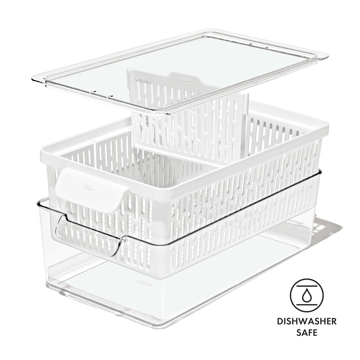 OXO Good Grips Produce Saver BPA-free and dishwasher safe.