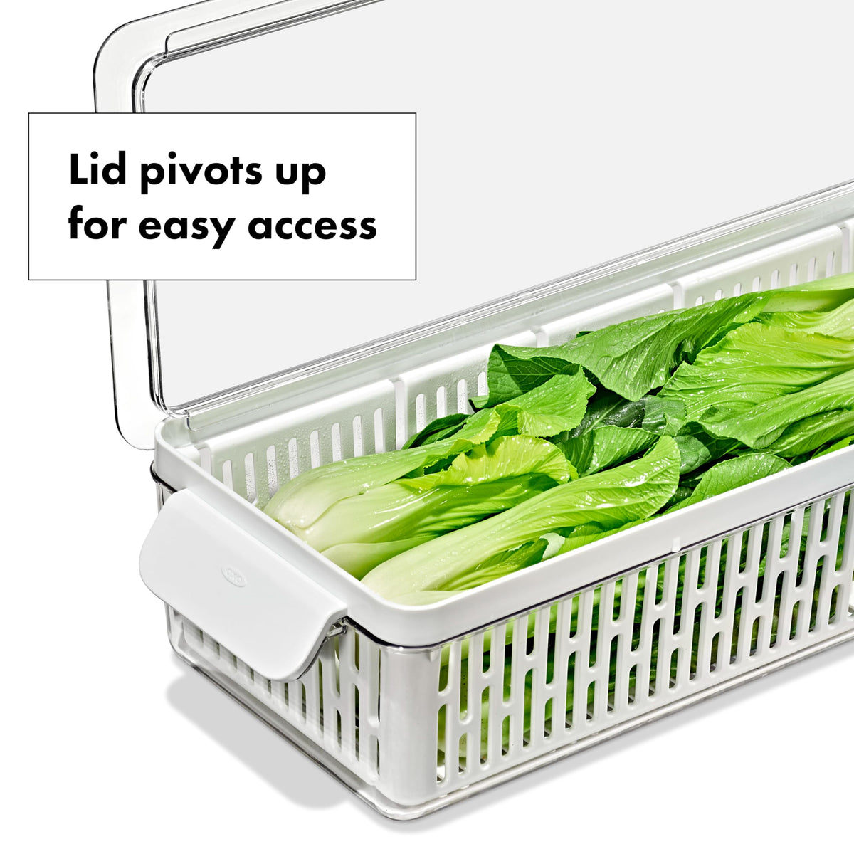 OXO Good Grips Produce Saver dimensions fit standard fridge shelves.