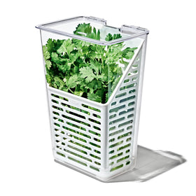 OXO Good Grips Produce Saver herb-keeper interior view shows herbs staying fresh longer.