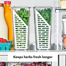 OXO Good Grips Produce Saver water-line feature used to hydrate herbs efficiently.