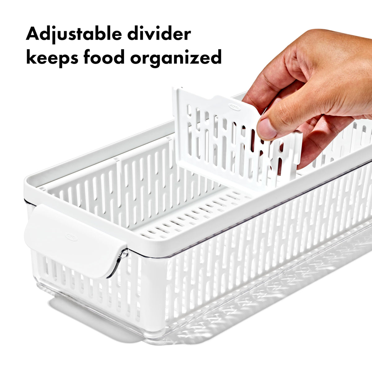 OXO Good Grips Produce Saver inner basket elevates produce for airflow.
