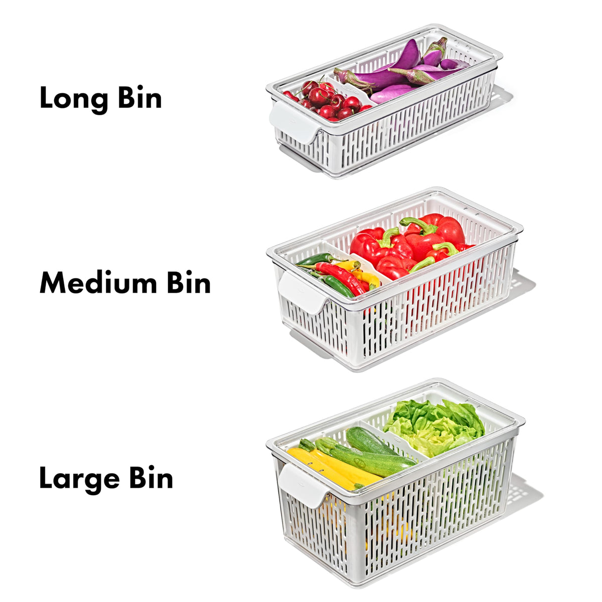 OXO Good Grips Produce Saver bin lid open for easy access.