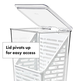 OXO Good Grips Produce Saver narrow-design fits fridge shelves neatly.