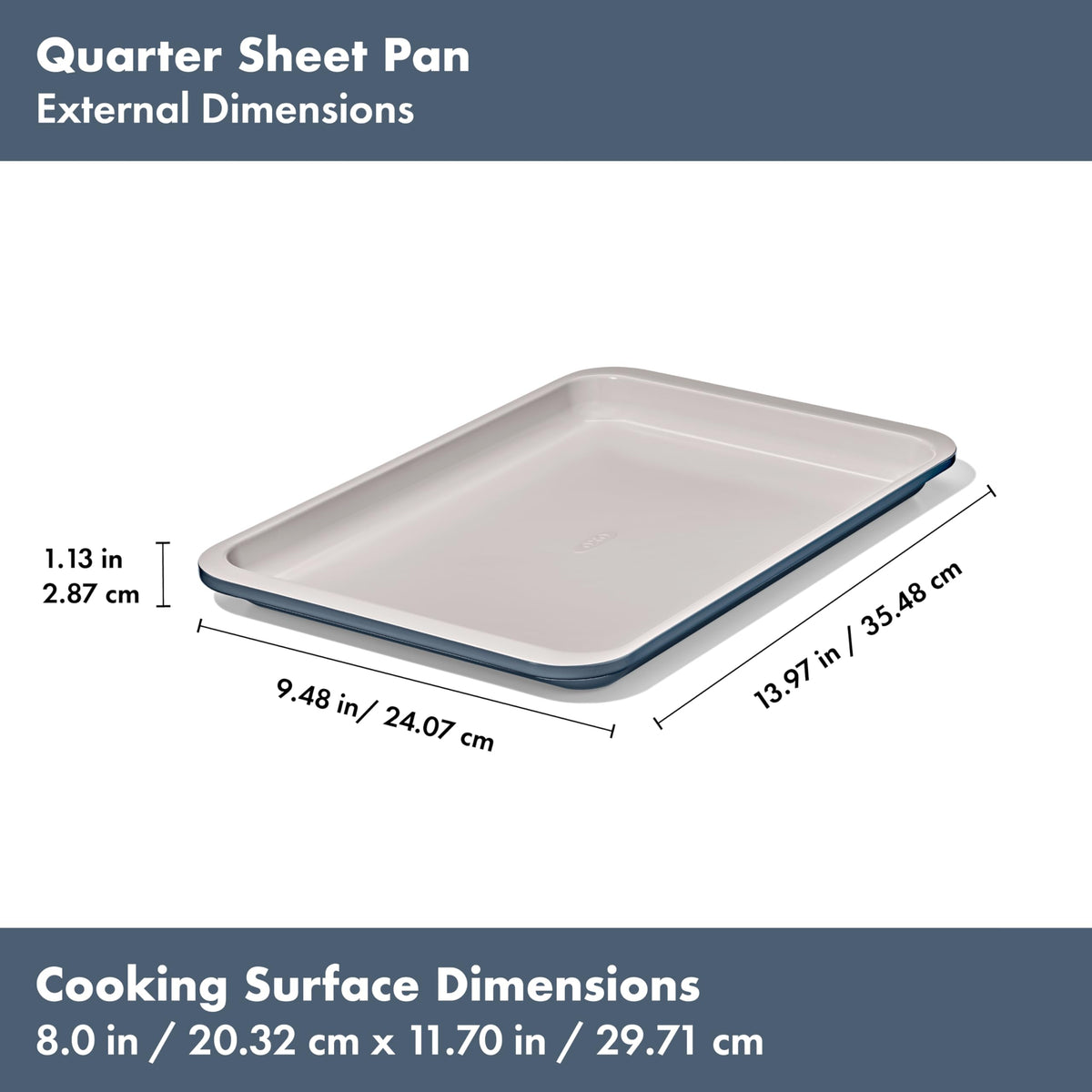 OXO Good Grips storm blue pan in use for salmon or rolls