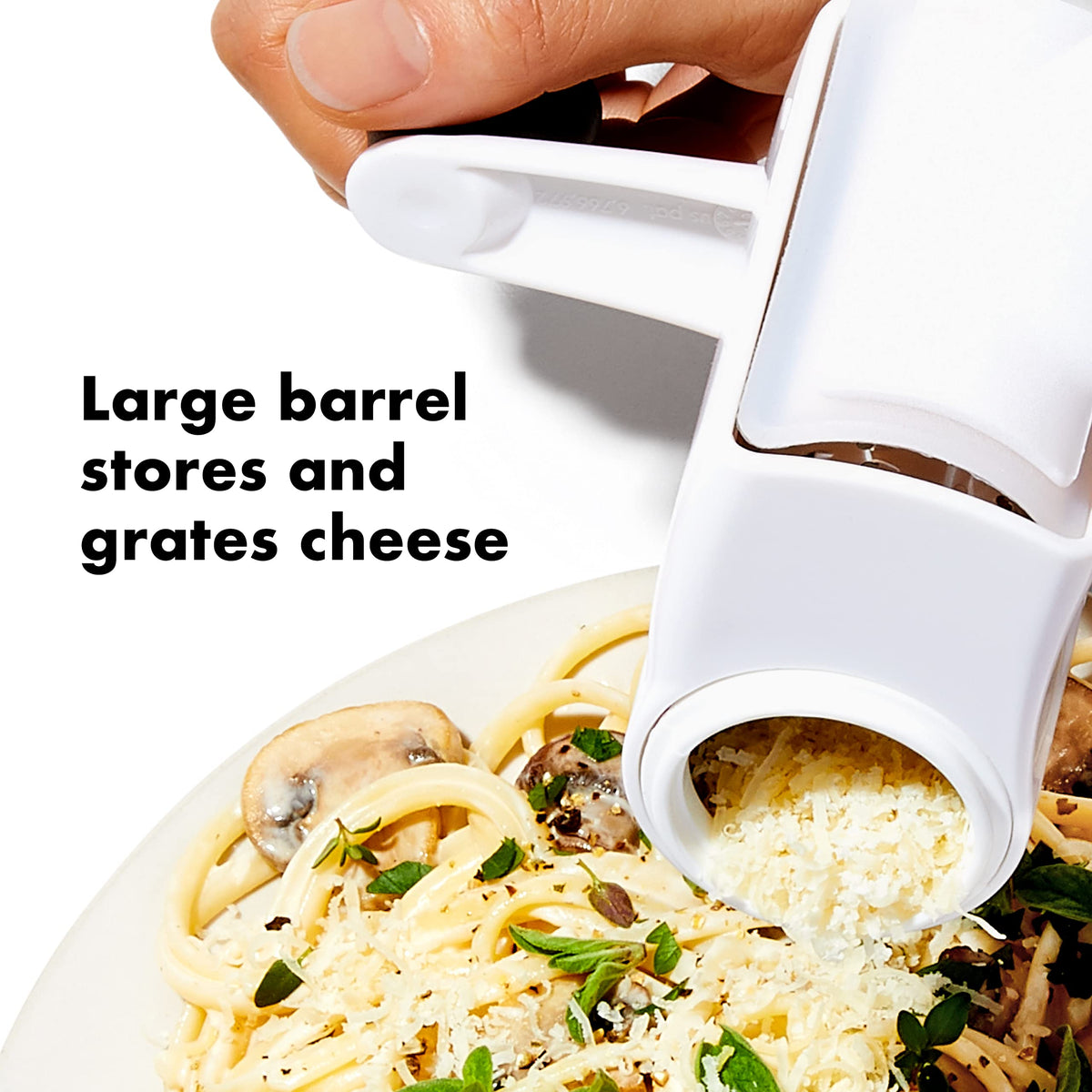 OXO Good Grips Rotary Grater silicone seal keeps cheese fresh in fridge