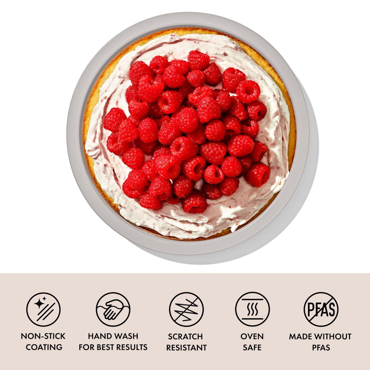 OXO Good Grips rounded inside corners highlight easy cleaning and uniform cake edges.