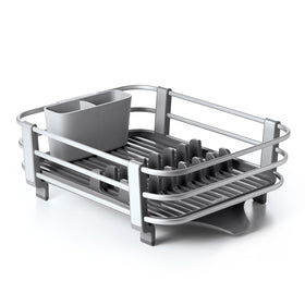 OXO Good Grips rustproof aluminum dish rack front view for sturdy, space-saving drying