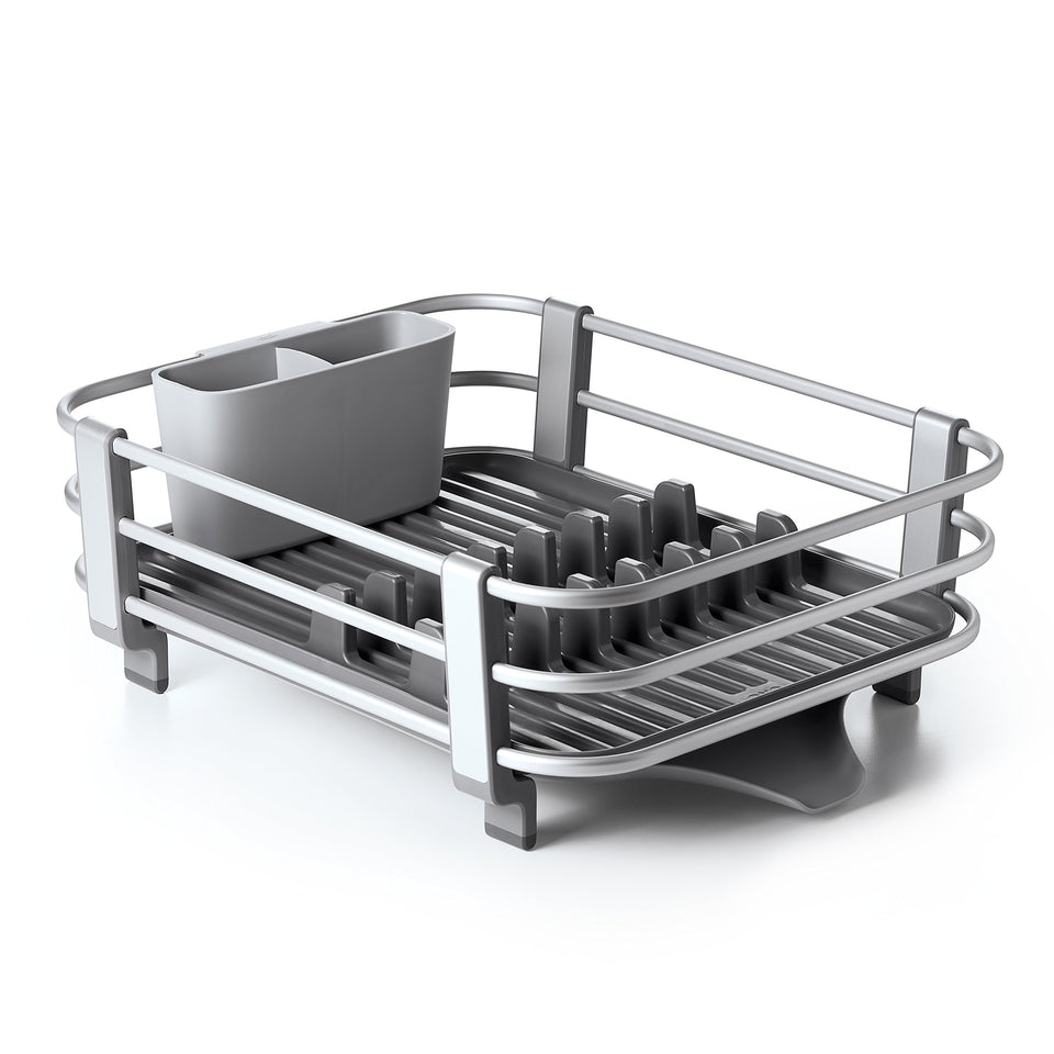 OXO Good Grips rustproof aluminum dish rack front view for sturdy, space-saving drying