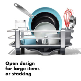 OXO Good Grips rustproof aluminum dish rack non-slip feet keep it stable on counters