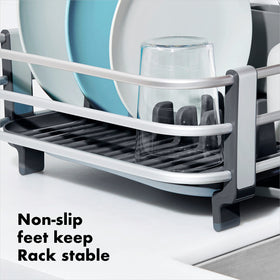 OXO Good Grips rustproof aluminum dish rack raised ridges promote quick water drainage