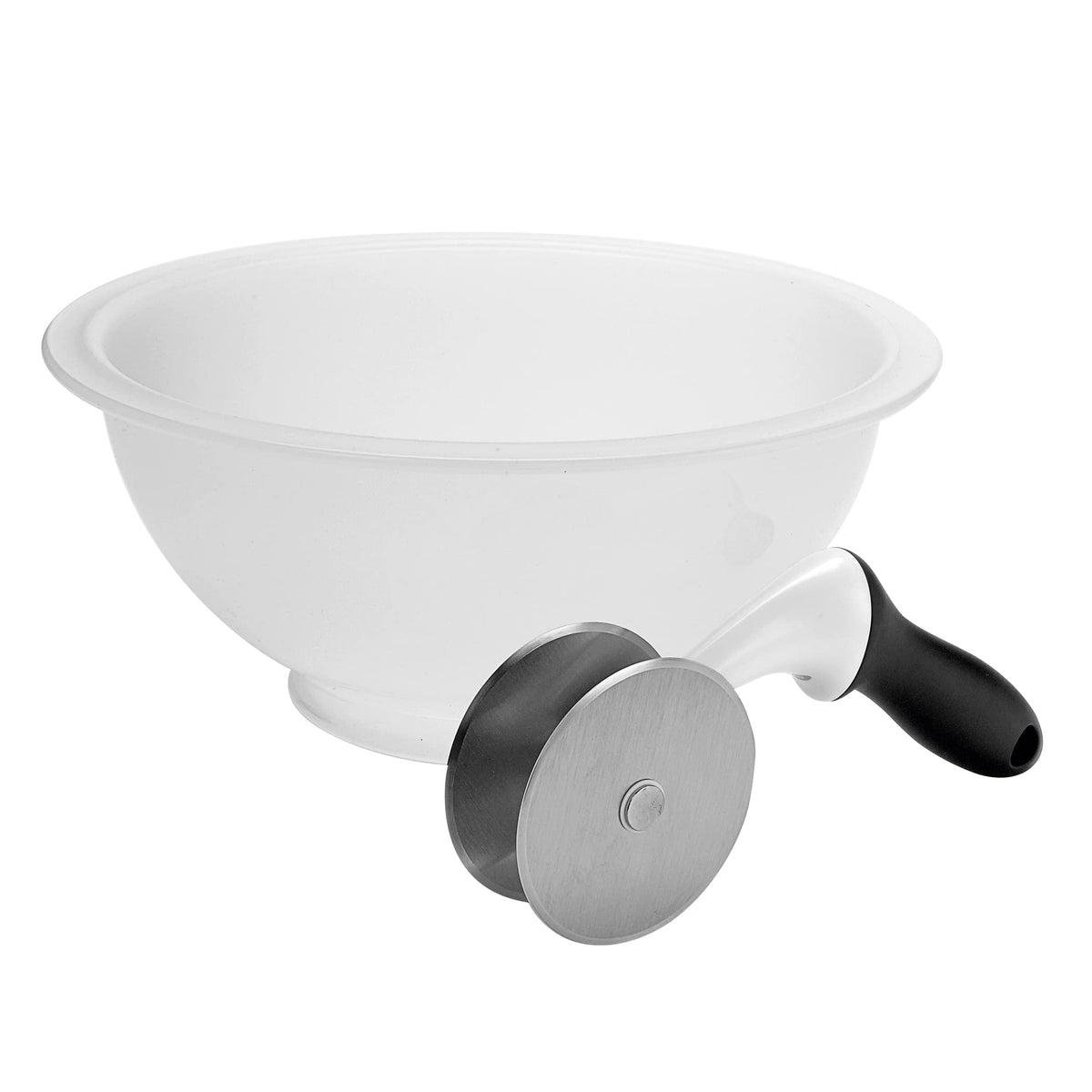 OXO Good Grips Salad Chopper with Bowl shows soft non-slip handle for comfortable chopping.
