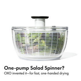 OXO Good Grips Salad Spinner built-in brake for instant stopping