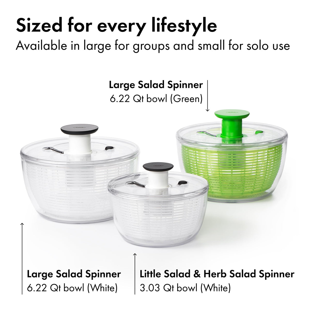 OXO Good Grips Salad Spinner compact design fits small kitchens