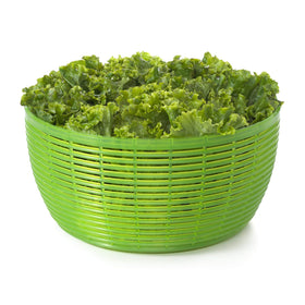 OXO Good Grips Salad Spinner large green lid stores compactly for quick, clean storage.