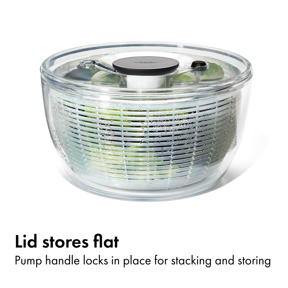 OXO Good Grips Salad Spinner storage lock helps compact stacking