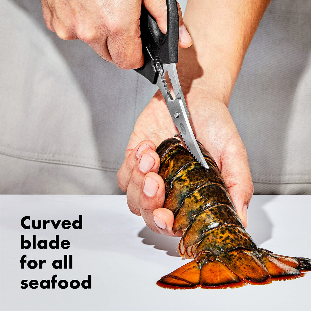 OXO Good Grips Seafood Scissors built-in cracker in handles for all-in-one cracking.
