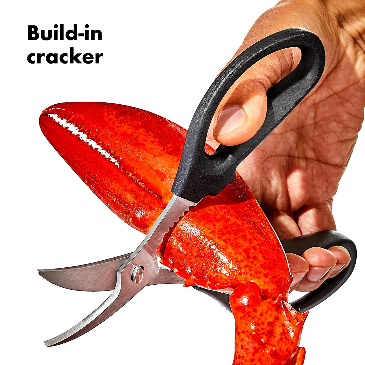 OXO Good Grips Seafood Scissors dishwasher safe for easy cleanup.