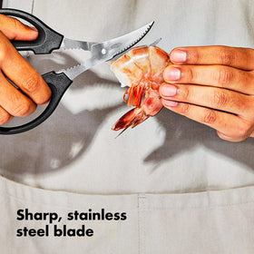 OXO Good Grips Seafood Scissors non-slip handles stay secure when wet.