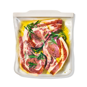 OXO Good Grips silicone gallon bag opened for easy filling and sealing.